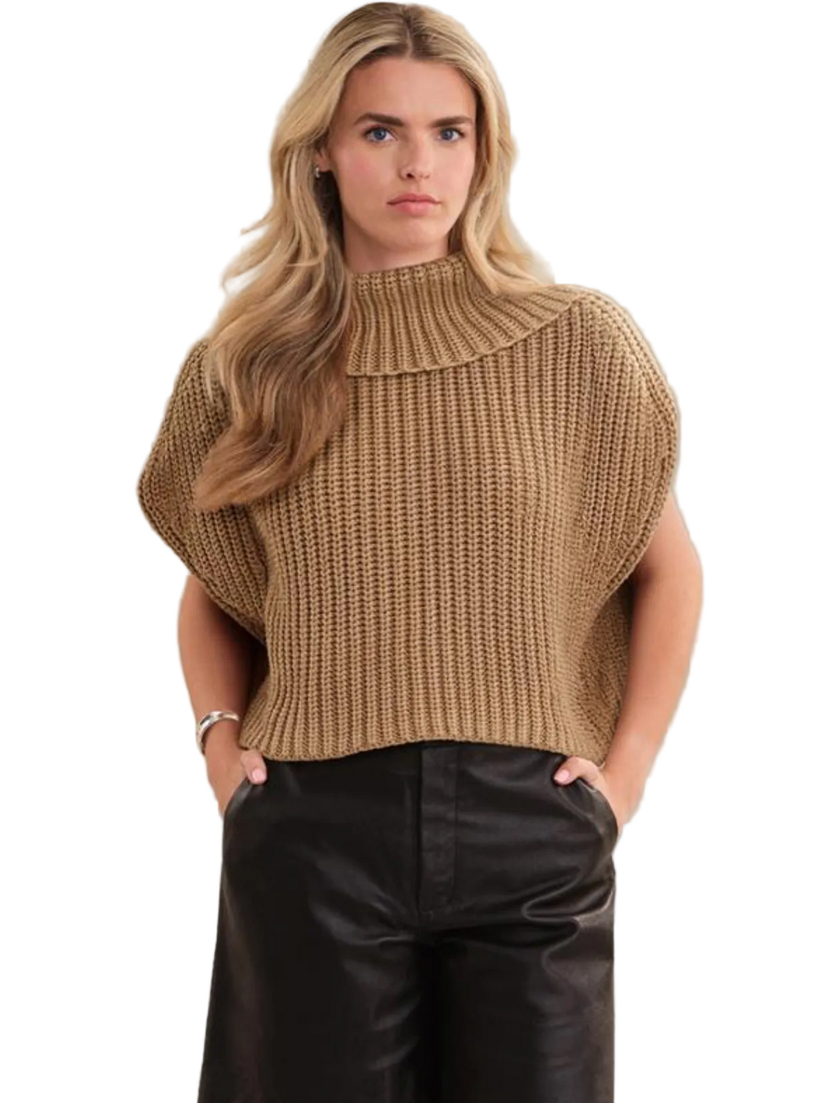 525 America Womens Sweaters XSmall / Camel Heather Cate Sleeveless Turtleneck Sweater, image 1 of 3