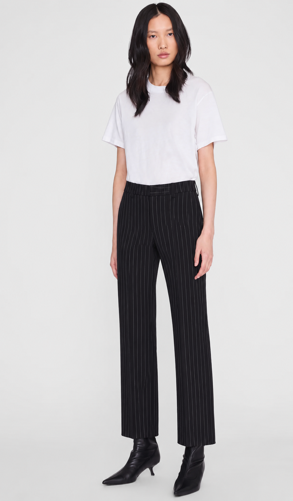Anine Bing Womens Bottoms Thomas Trouser - Black and White Pinstripe