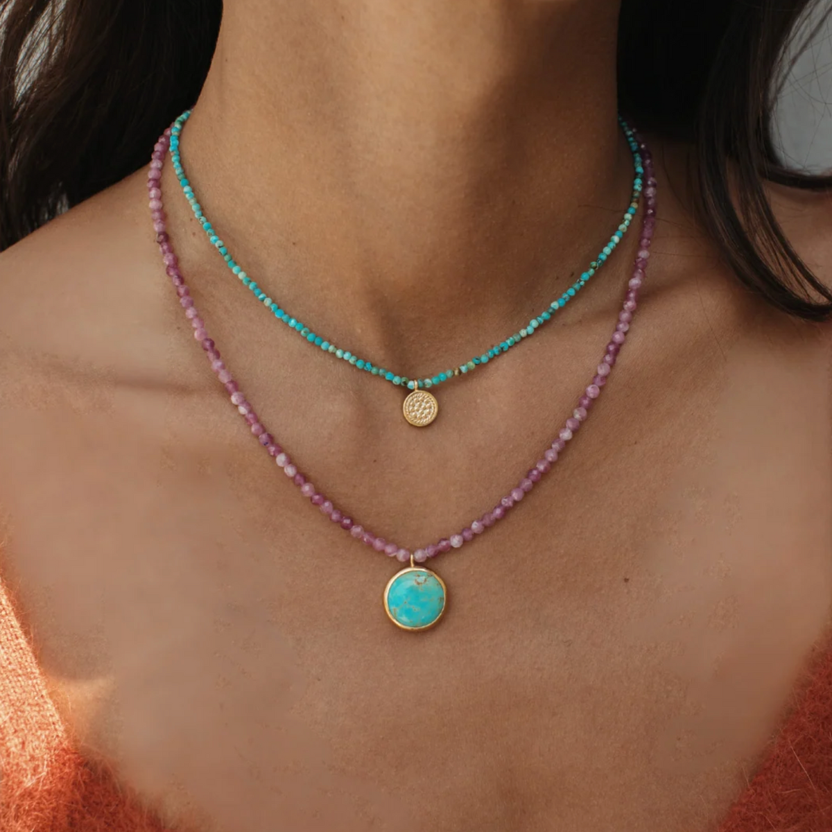 ANNA BECK Womens Jewelry Beaded Circle Pendant Necklace