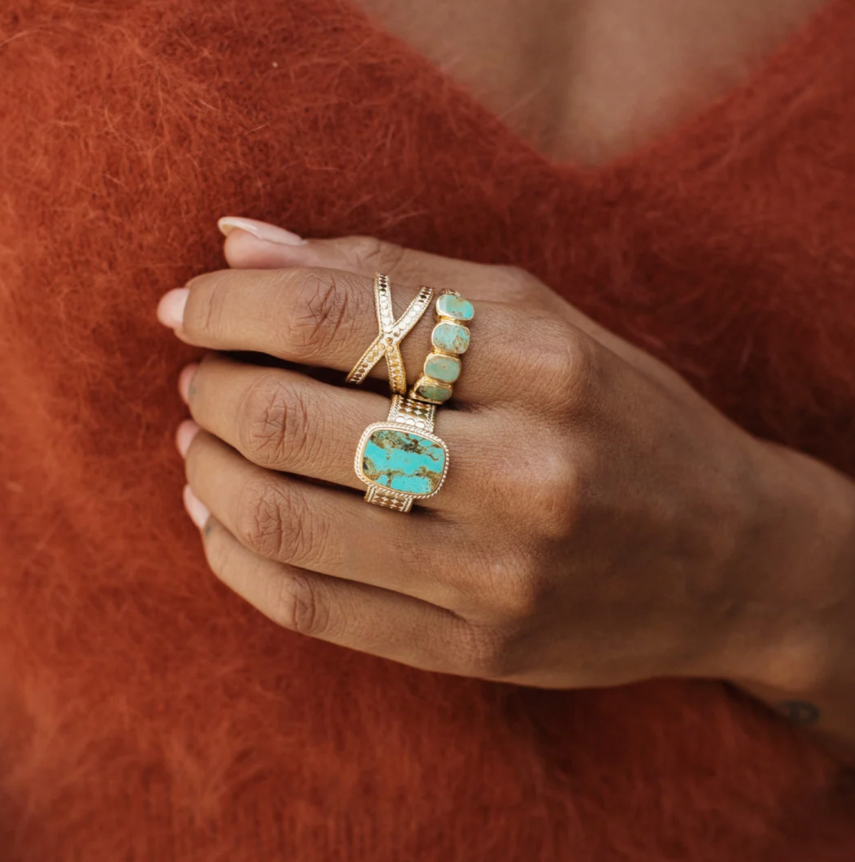 ANNA BECK Womens Jewelry Turquoise Multi-Cushion Ring