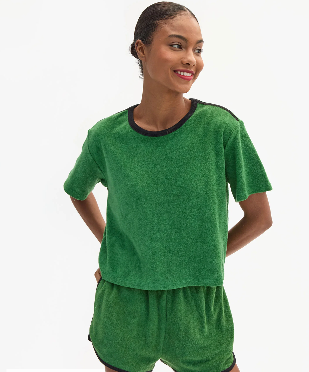 Clare V Womens Novelty Knit Tops XSmall / Basil La Plage Tee - Terry Cloth