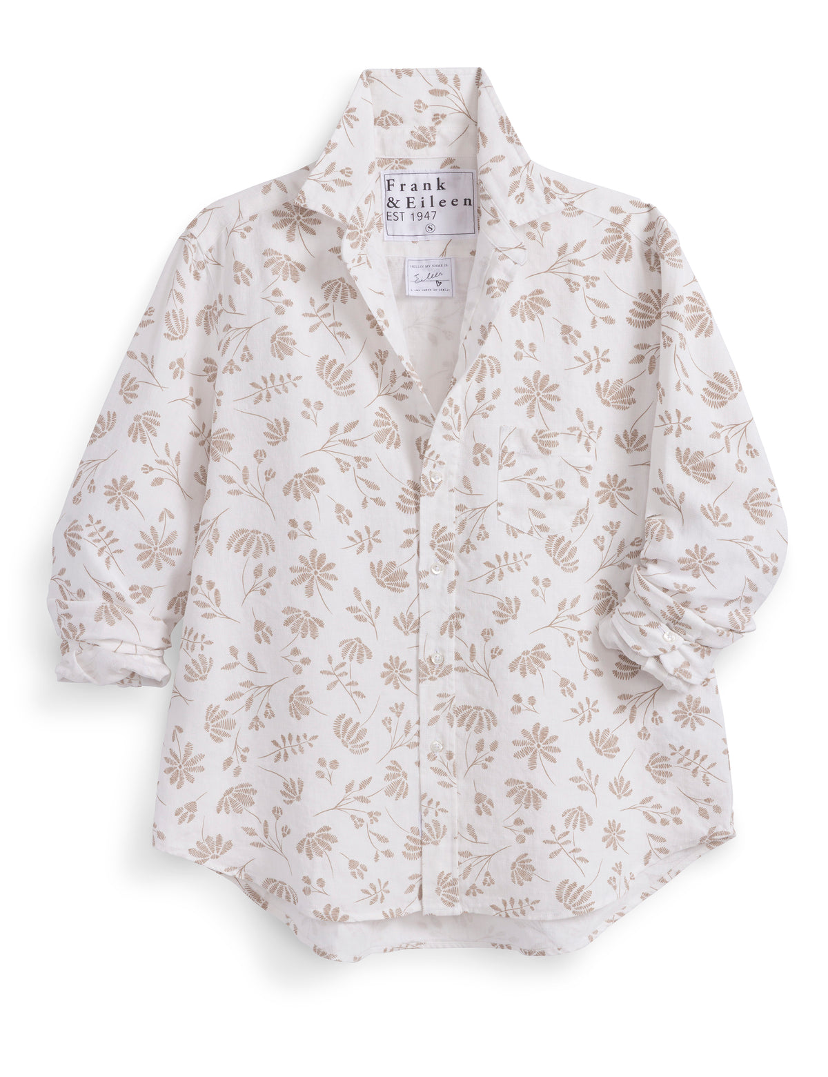 Frank & Eileen Womens Novelty Tops Small / Tan Flowers Relaxed Button-Up Shirt, image 2 of 7