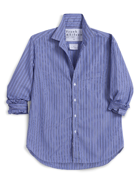 Frank & Eileen Womens Novelty Tops XSmall / Multi Blue Stripe Relaxed Button-Up Shirt
