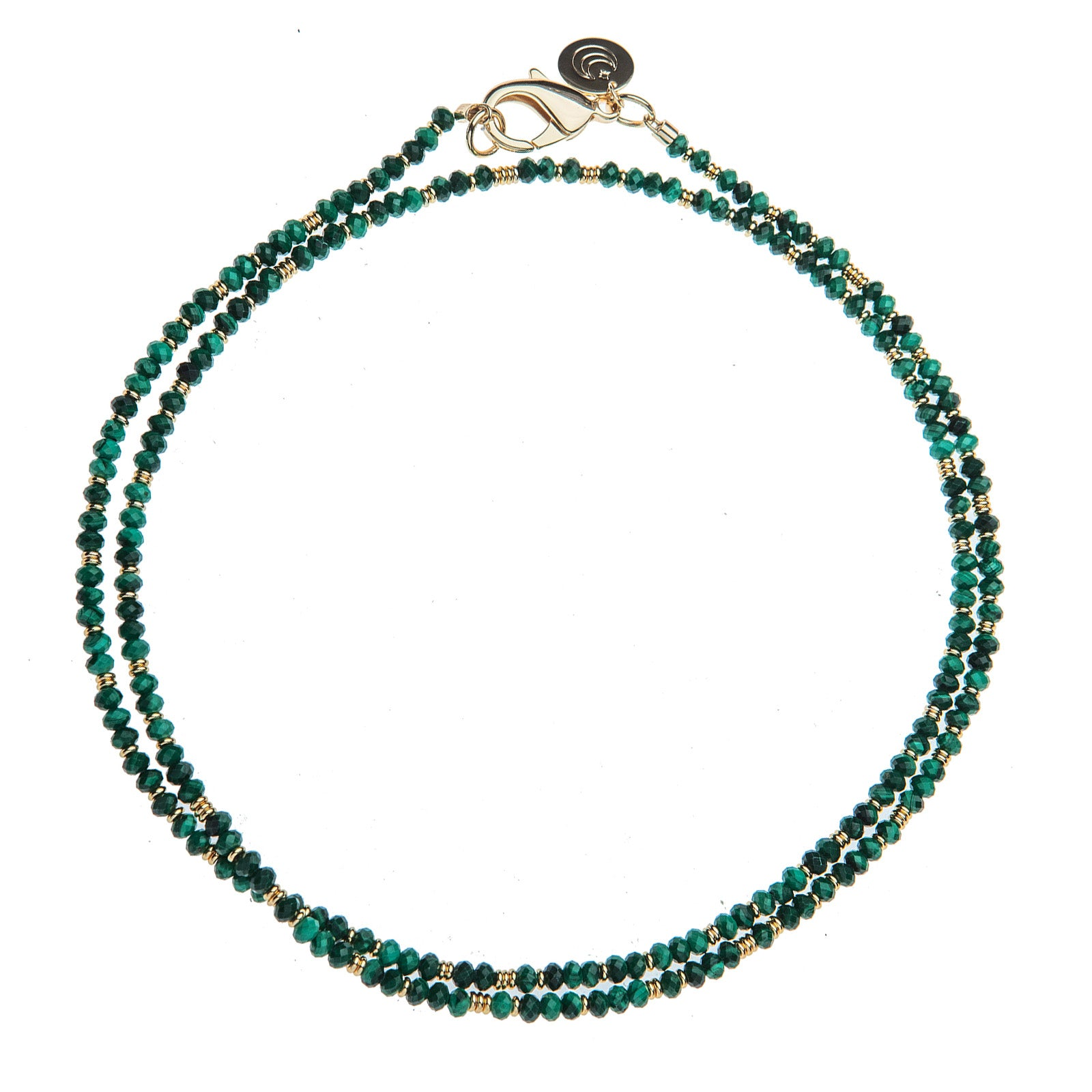 Jane Win Womens Jewelry Double Wrap Diamond Cut Beaded Necklace - Malachite and Gold