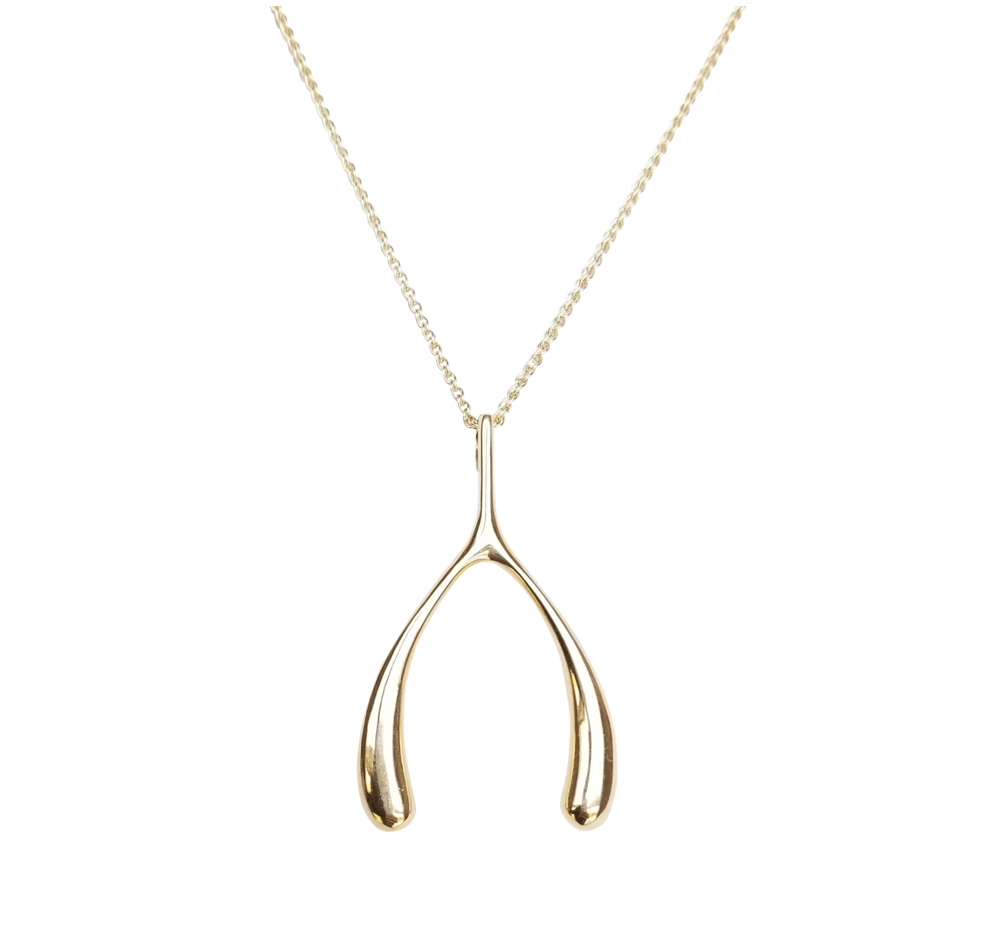 Jane Win Womens Jewelry Lucky Gold Wishbone Pendant 18-20"