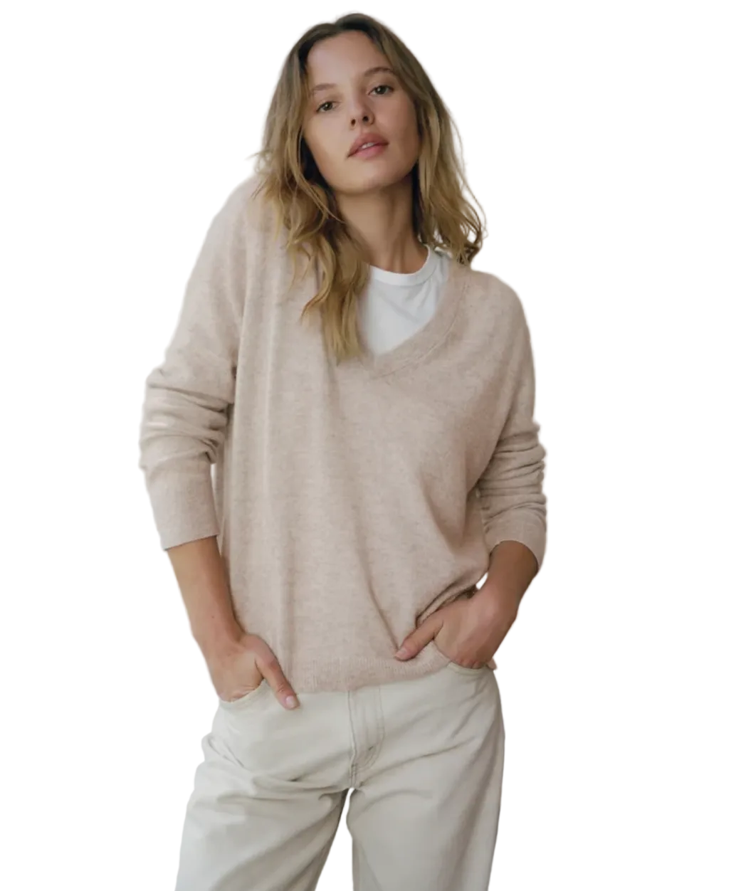 Jenni Kayne Womens Sweaters - Cashmere XSmall / Oatmeal Flynn Cashmere V-Neck, image 1 of 6