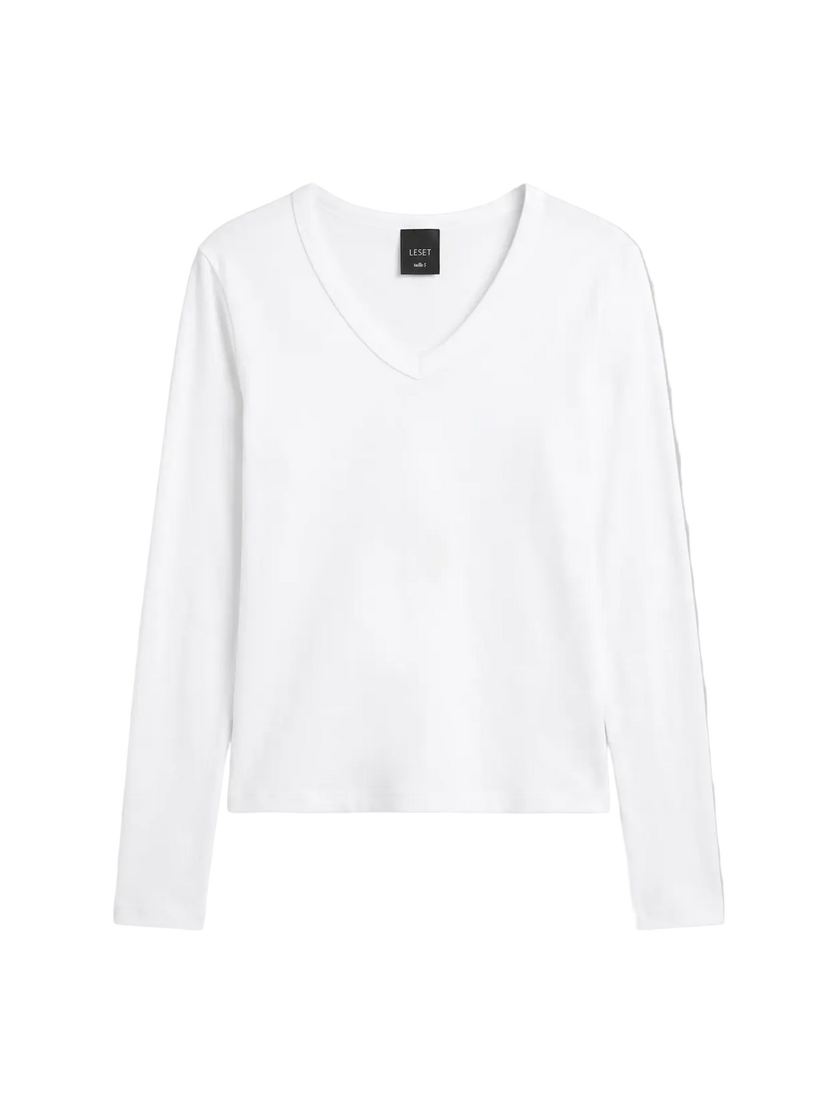 Leset Womens Basics XSmall / White Nando Slim Long Sleeve V Neck, image 1 of 2