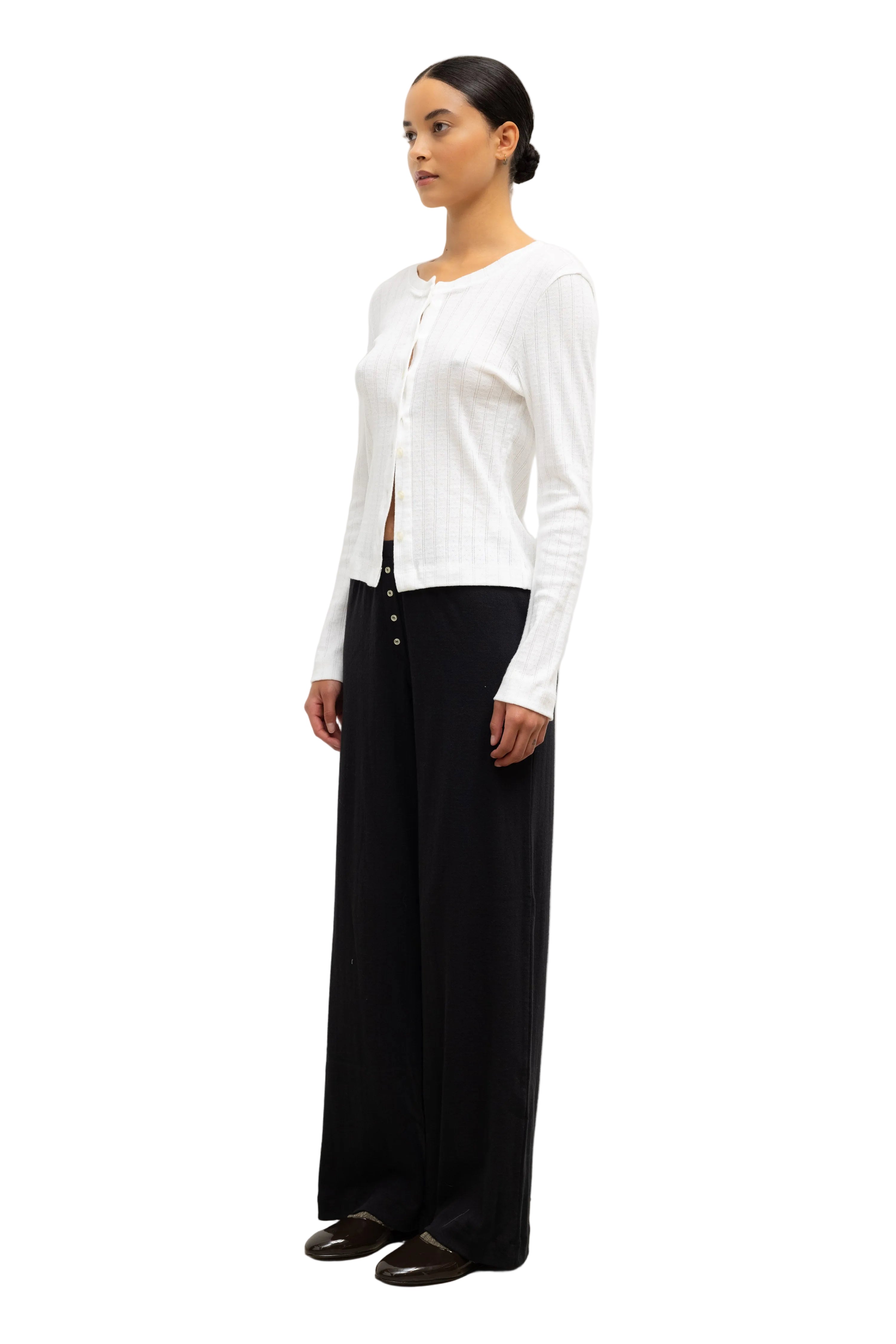 Leset Womens Novelty Knit Tops Pointelle Classic Crew Cardigan