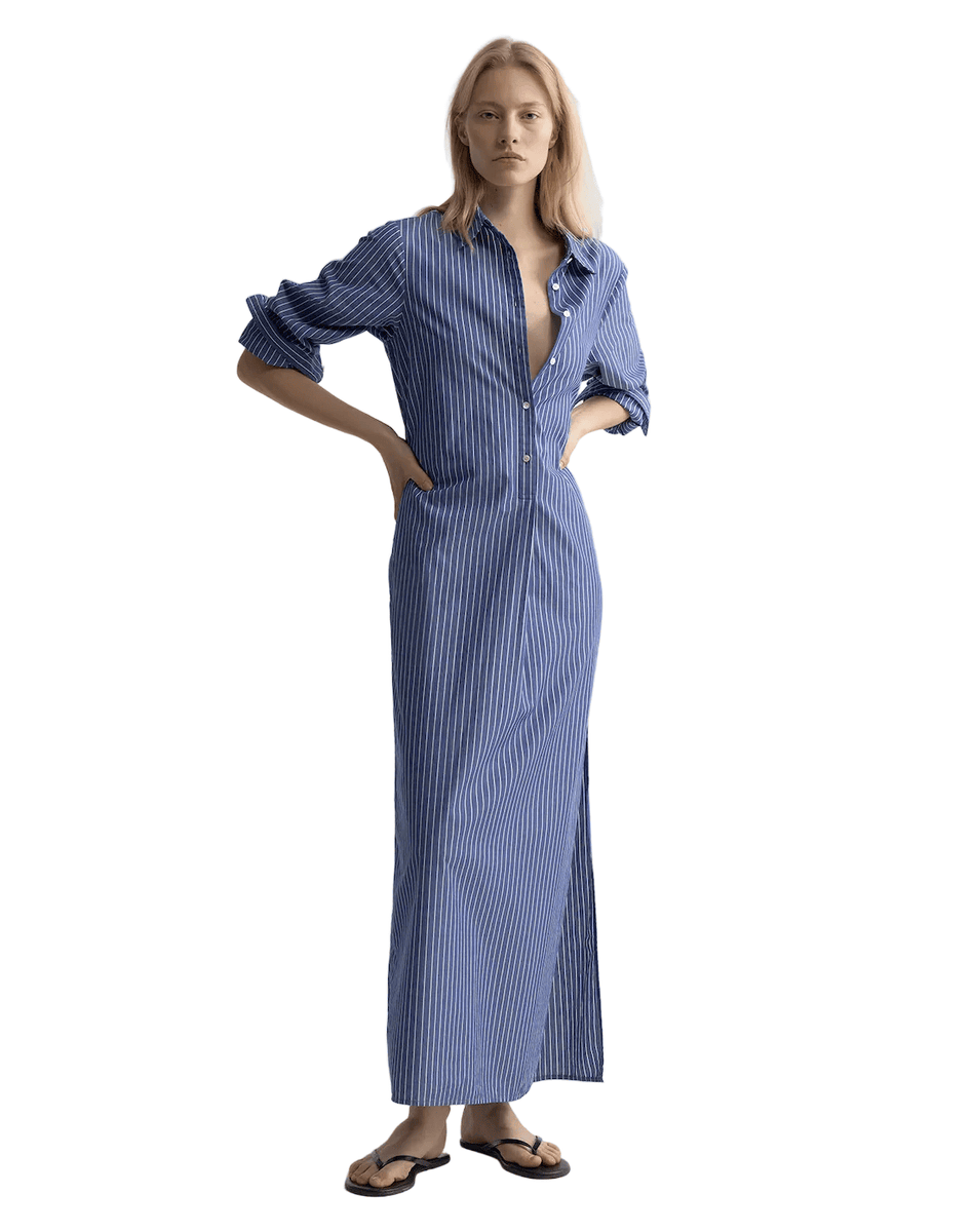Nili Lotan Women's Mina Dress Dark Navy/White Stripe, L - 100% Cotton