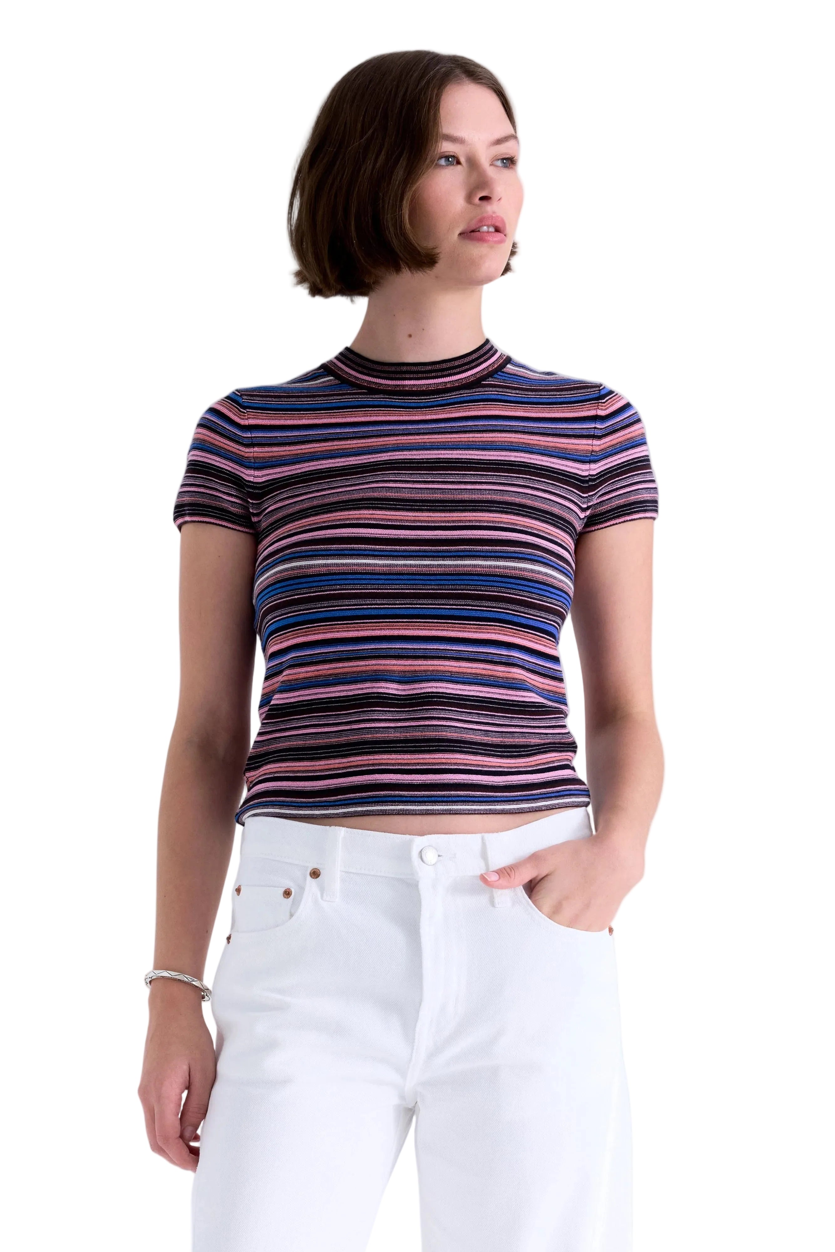 Pistola Womens Novelty Knit Tops Selene Short Sleeve Sweater Tee