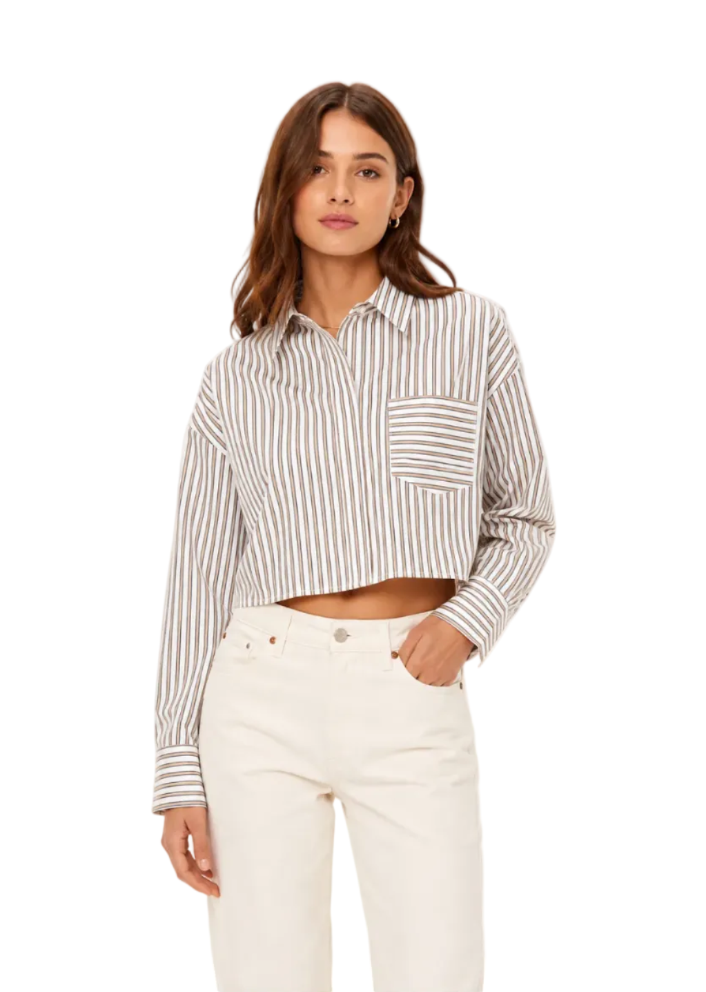 rag & bone Womens Novelty Tops Marin Cropped Striped Shirt