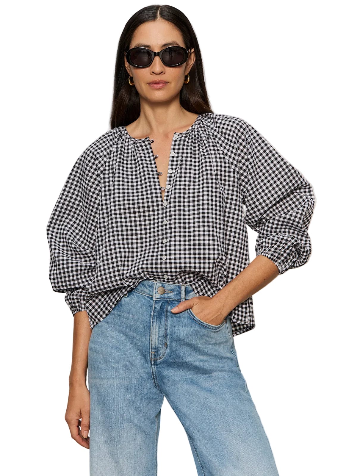 Sanctuary Womens Novelty Tops Perfect Gingham Button Blouse