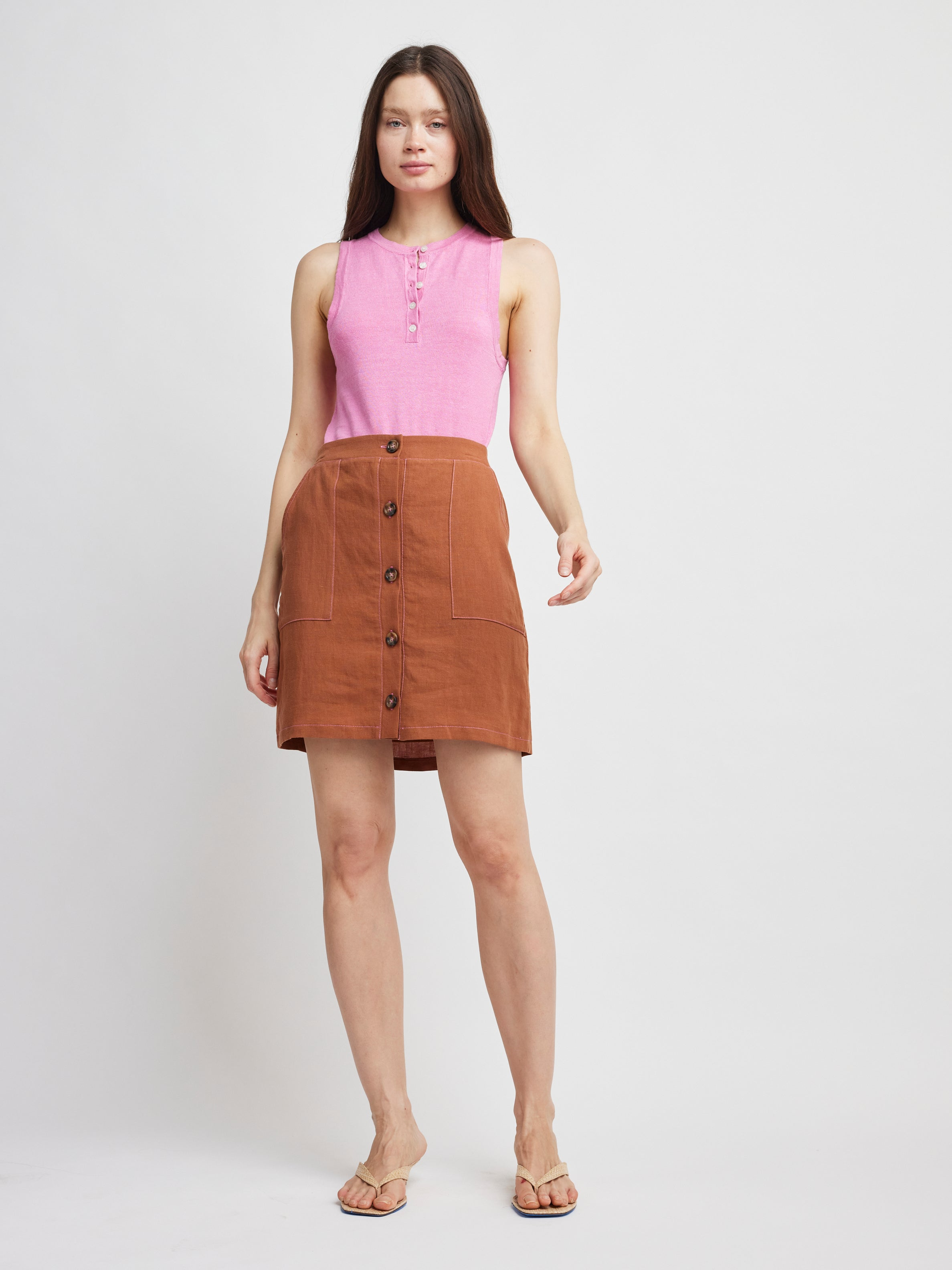 Self Contrast Womens Bottoms Quinn Mini Buttoned Front Skirt