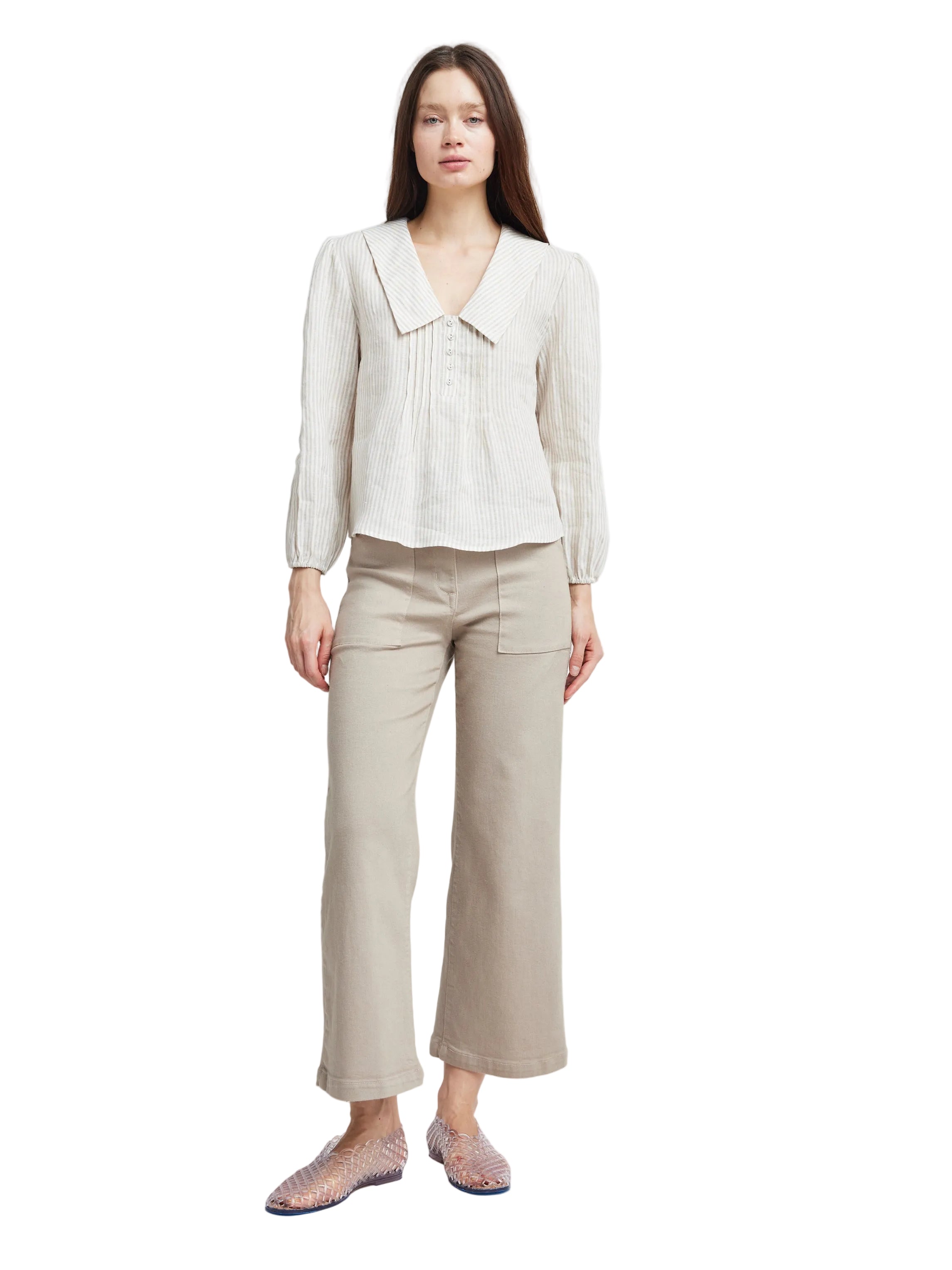 Self Contrast Womens Novelty Tops Danna Sailor Collar Blouse