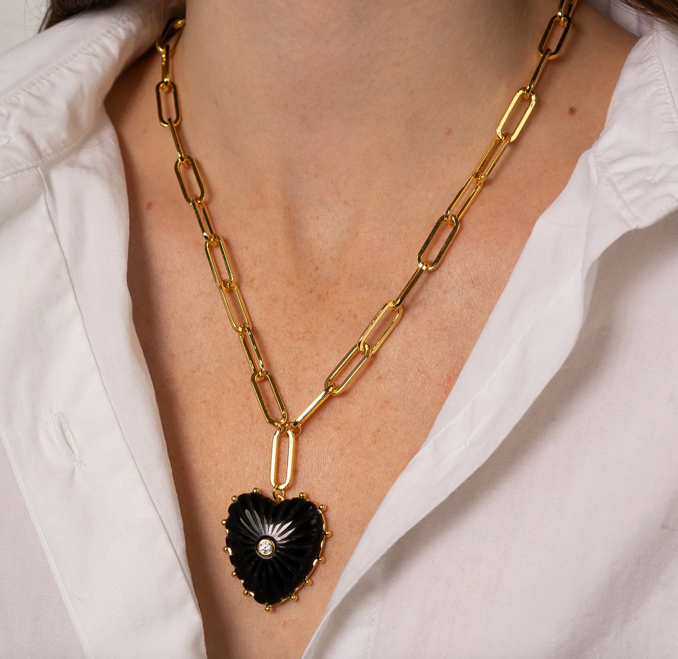 Thatch Womens Jewelry Malene Onyx Heart Necklace