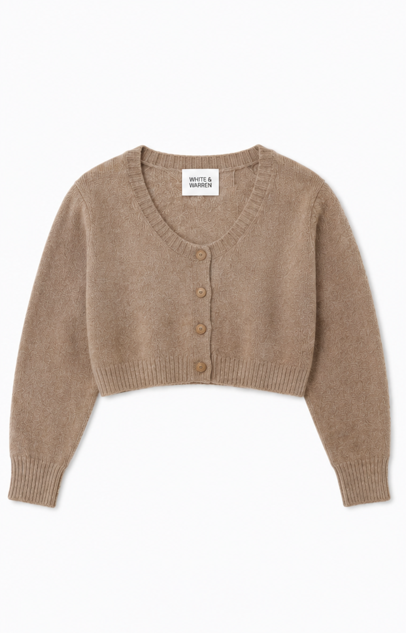 White & Warren Womens Sweaters - Cashmere XSmall / Taupe Heather Cashmere Scoop Cropped Cardigan
