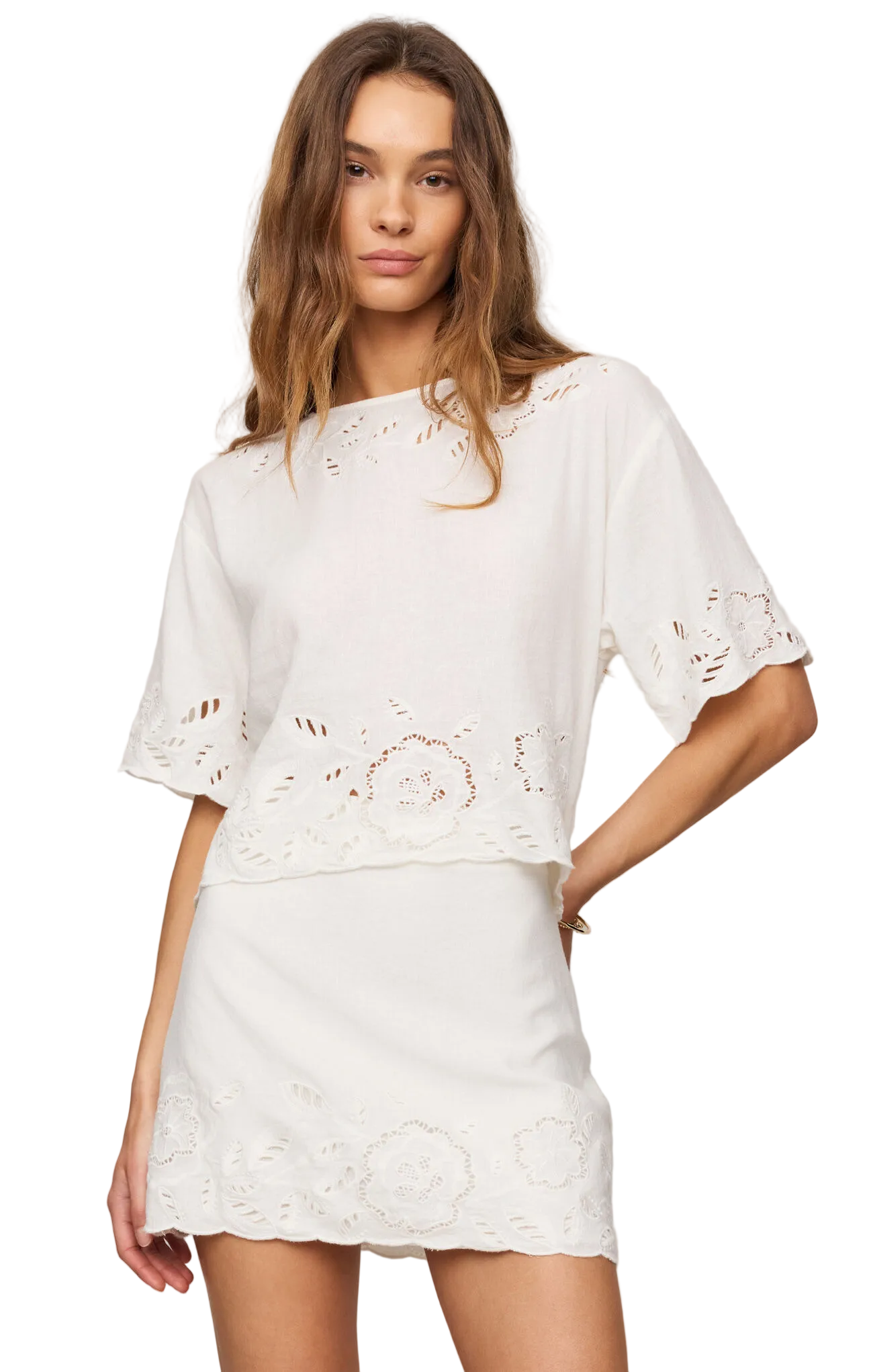 Z Supply Womens Novelty Tops XSmall / White Daya Embroidered Top