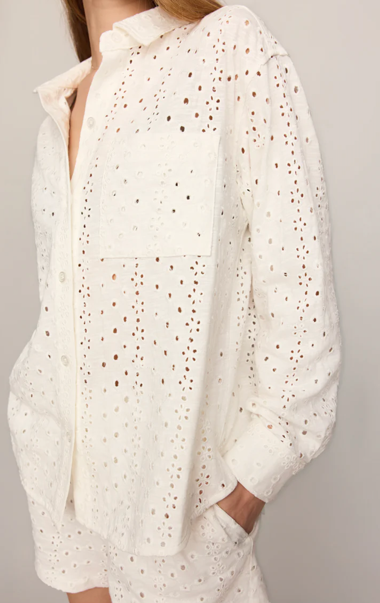 Z Supply Womens Novelty Tops Elise Knit Eyelet Button Up