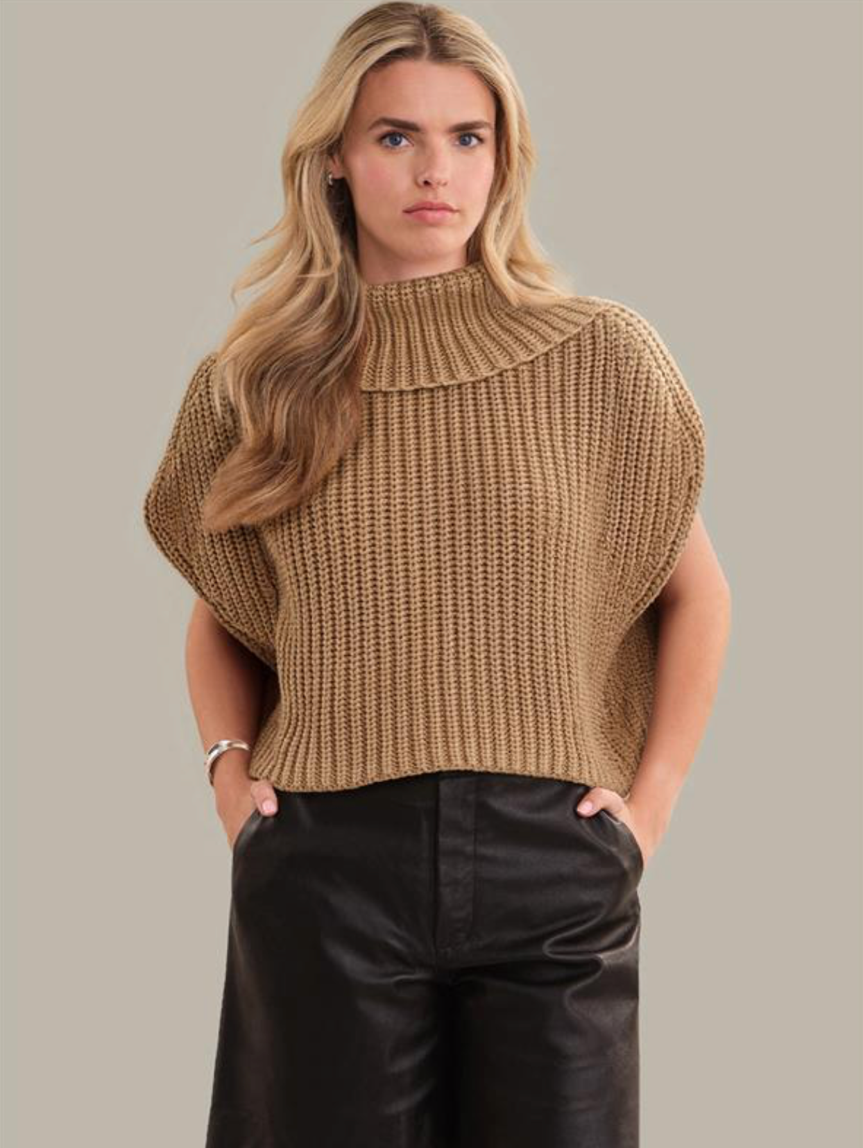 525 America Womens Sweaters XSmall / Camel Cate Sleeveless Turtleneck Sweater