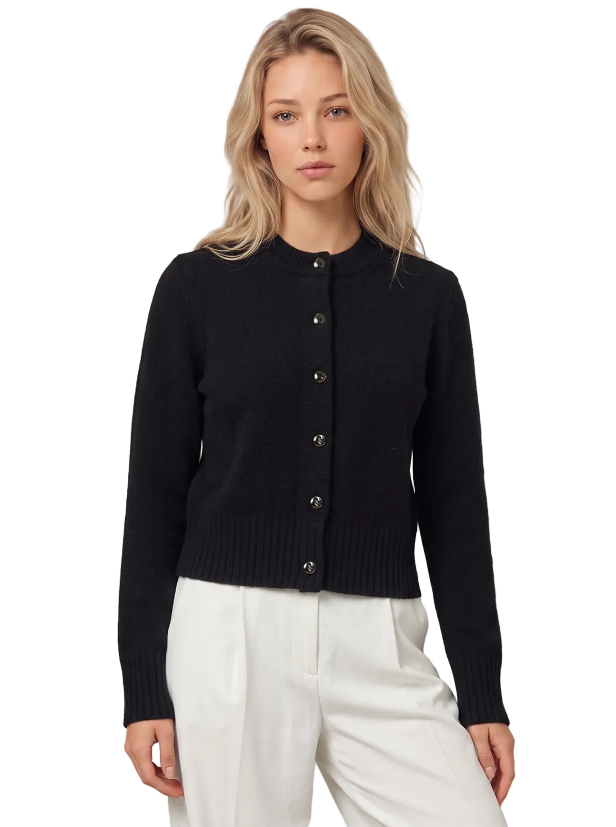 525 America Womens Sweaters XSmall / Black James Fuzzy Button Crew Cardi