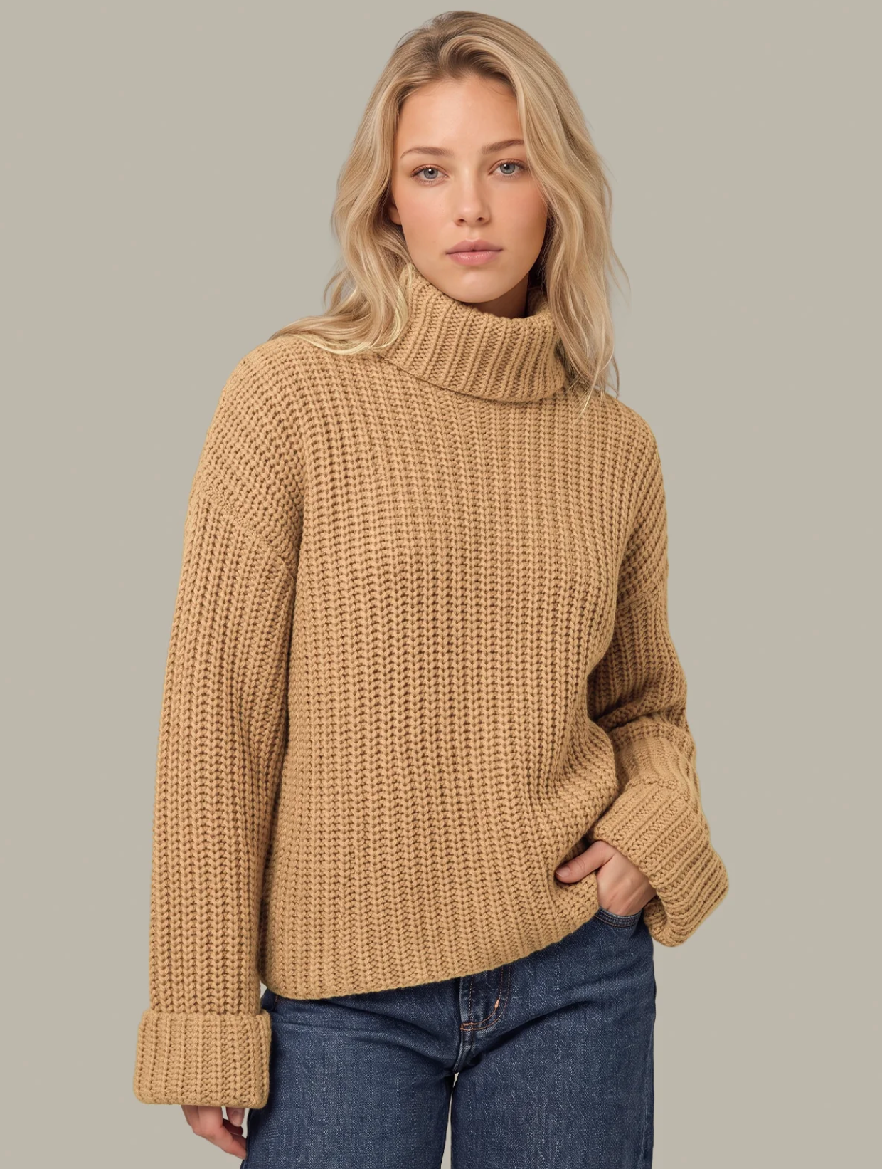 525 America Womens Sweaters XSmall / Camel Heather Vida Chunky Turtleneck Shaker Pullover