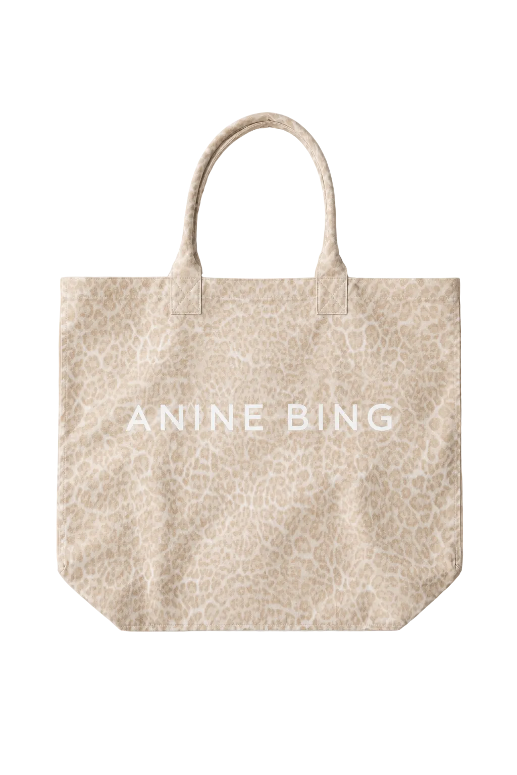Beige tote bag with 'ANINE BING' branding on a white background