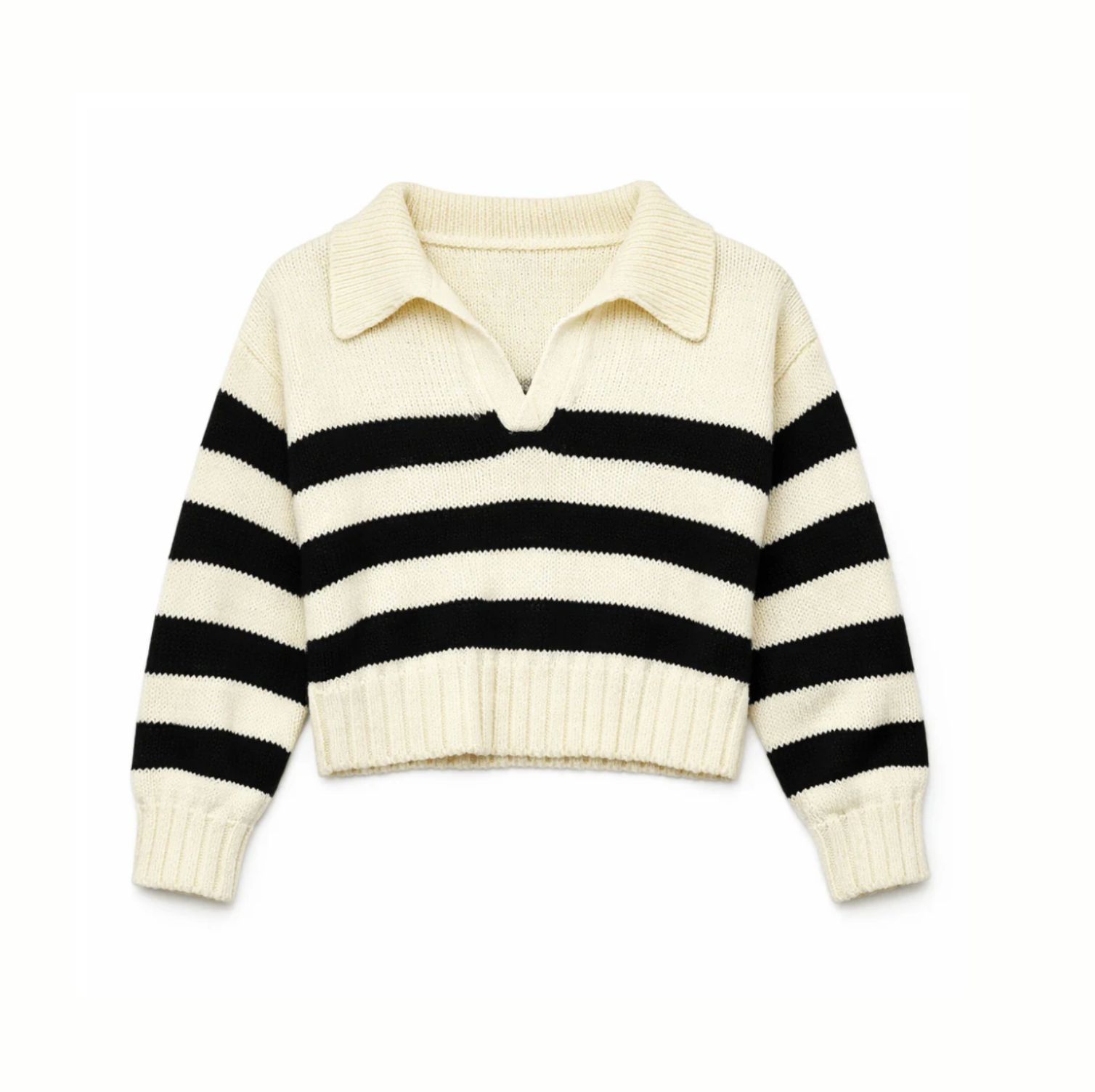 Striped sweater with black and white stripes on a white background