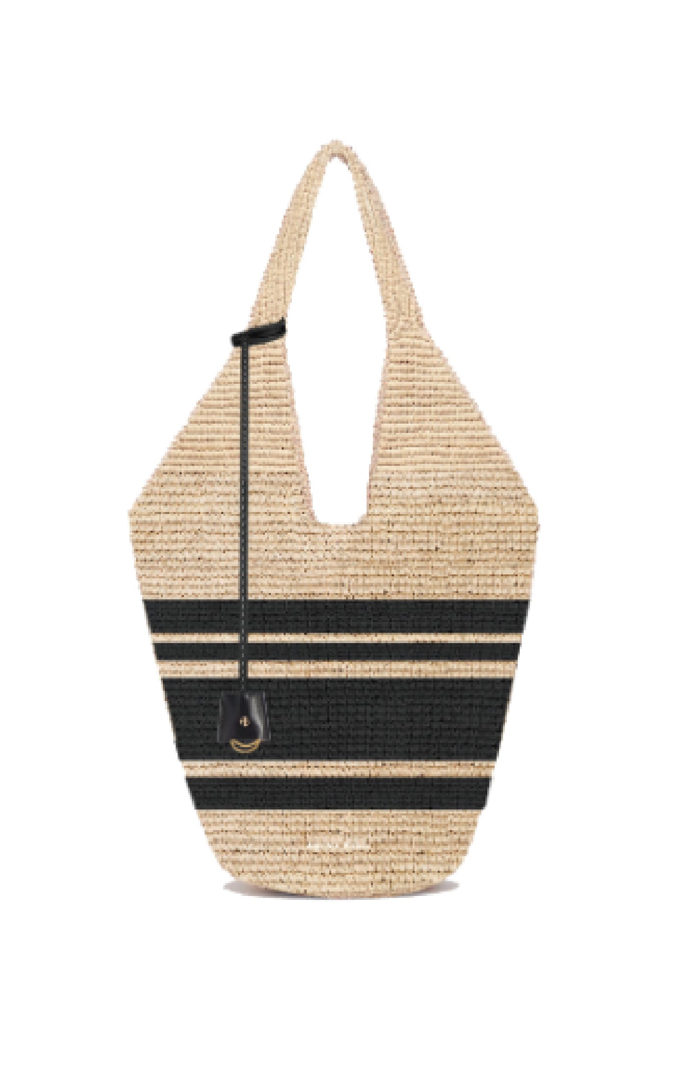 Anine Bing Womens Accessories Tan Large Leah Stripes Hobo - Black and Natural Stripe