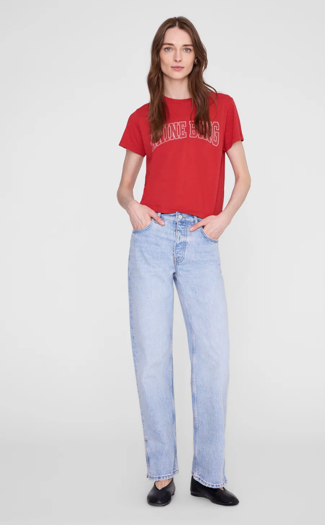 Anine Bing Womens Novelty Knit Tops Shelley Tee - Tango Red