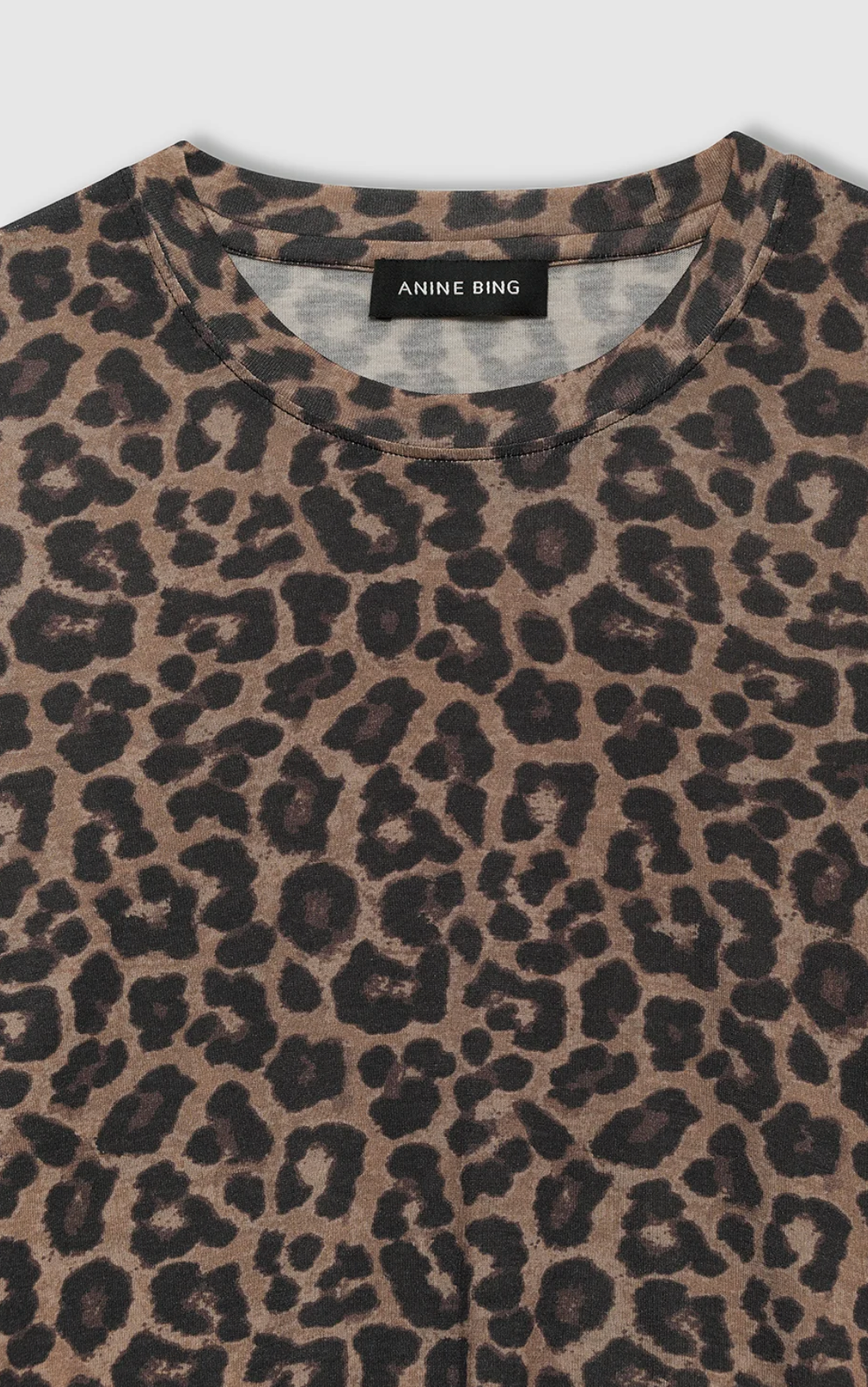 Anine Bing Womens Novelty Knit Tops Sylvie Long Sleeve Tee - Black and Brown Leopard