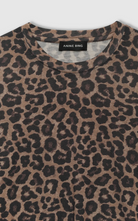 Anine Bing Womens Novelty Knit Tops Sylvie Long Sleeve Tee - Black and Brown Leopard