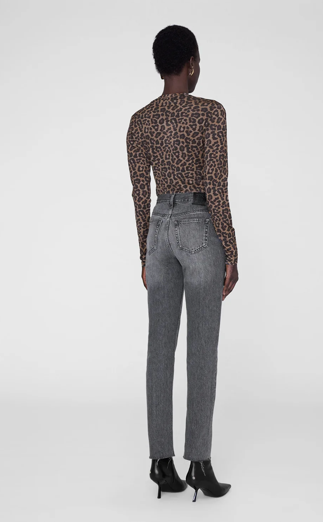 Anine Bing Womens Novelty Knit Tops Sylvie Long Sleeve Tee - Black and Brown Leopard