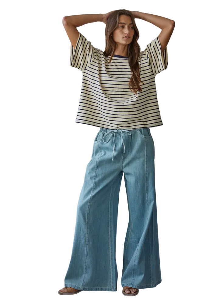 By Together Womens Denim Denim Wide Leg Pant