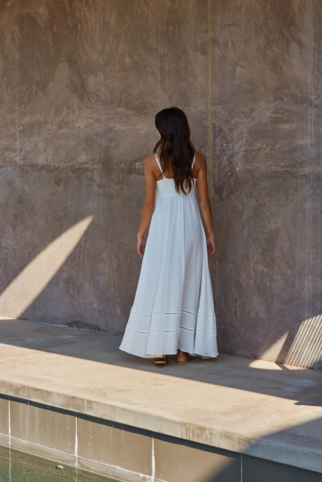 Woven Cotton Tube Neck Maxi Dress