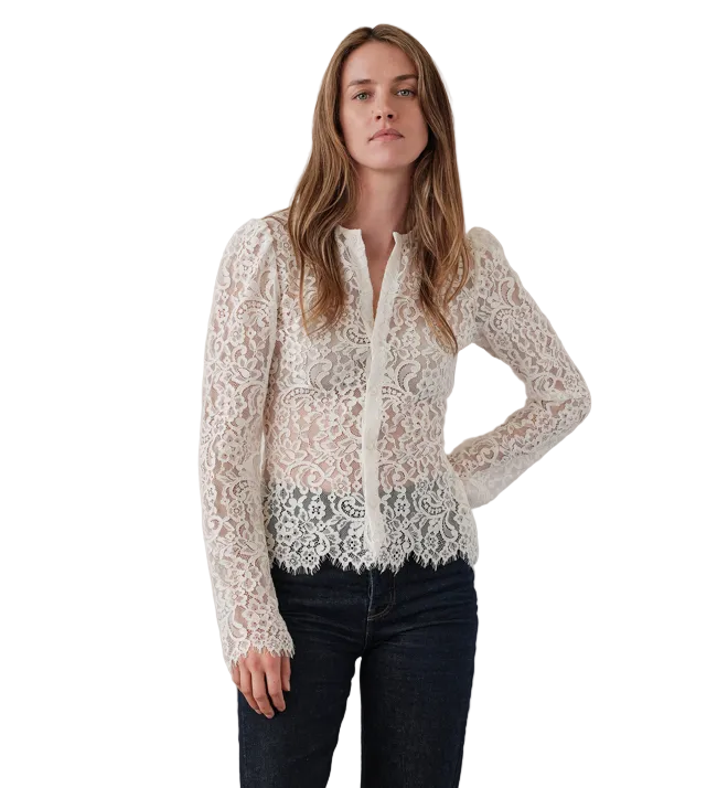 CISSA Womens Novelty Tops XSmall / White Raschel Lace The Verona 100% Raschel Lacel
