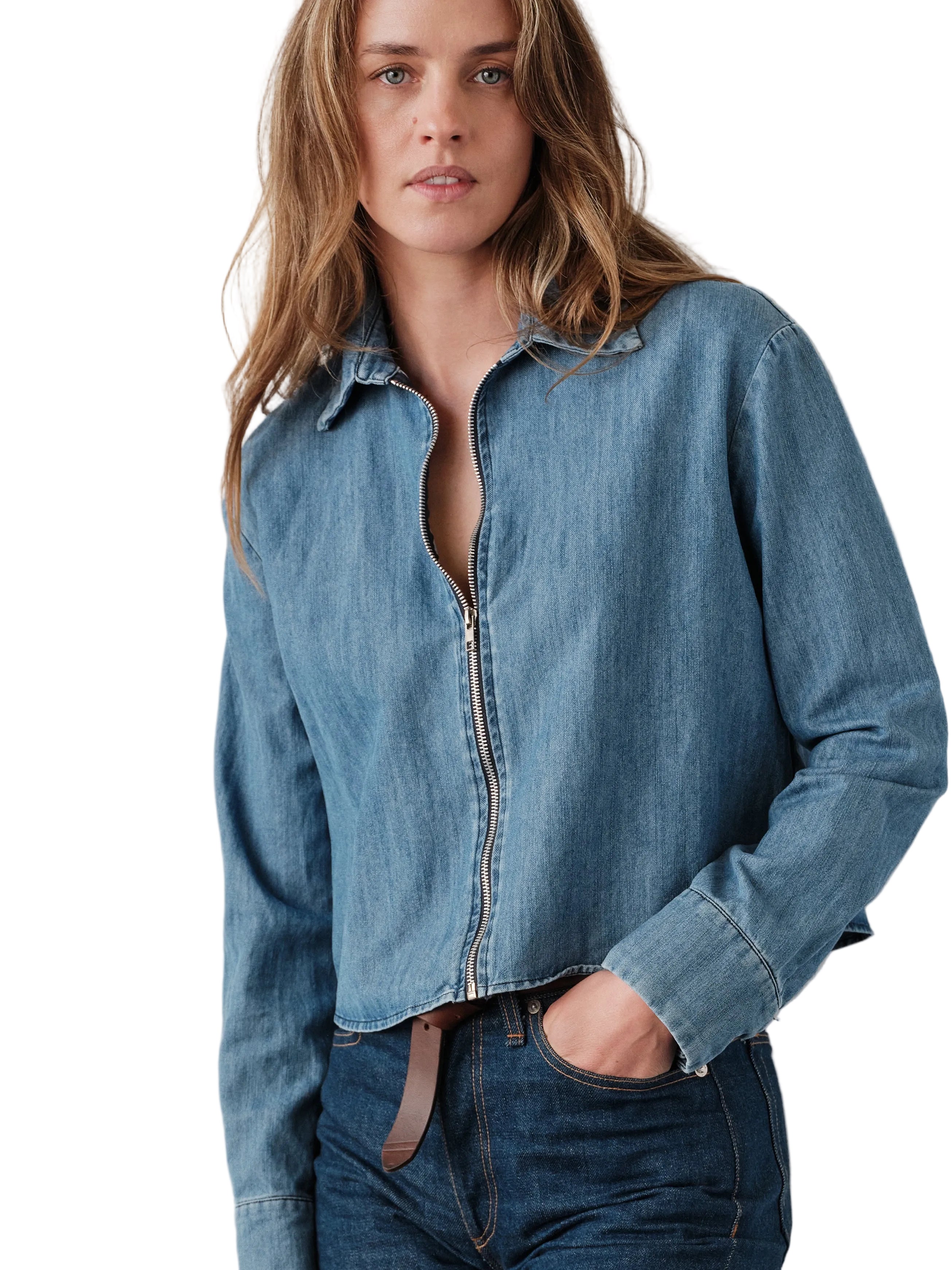 CISSA Womens Novelty Tops XSmall / Classic Denim The Zipper Shirt