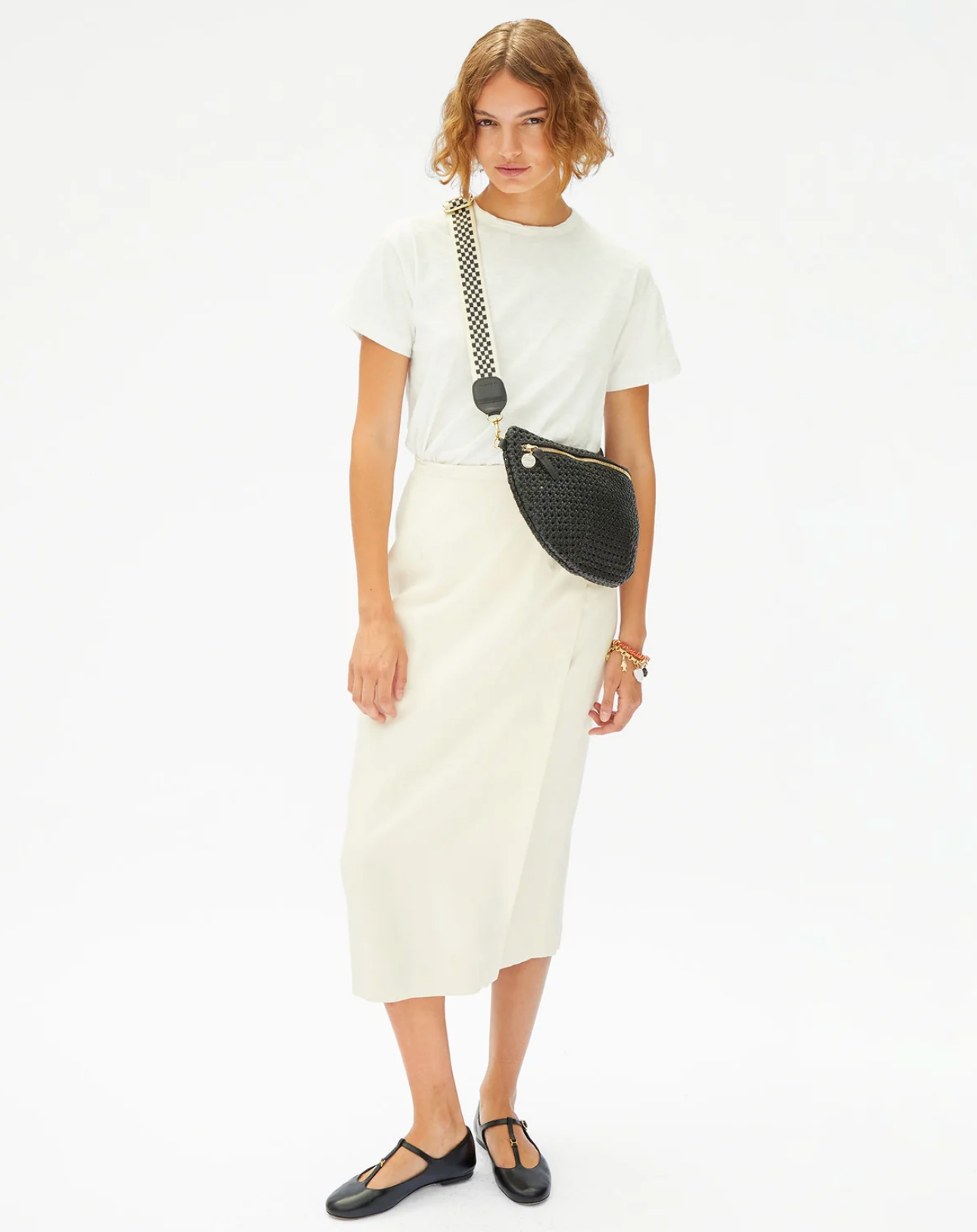 Clare V Womens Accessories Black/Cream Adjustable Crossbody Strap
