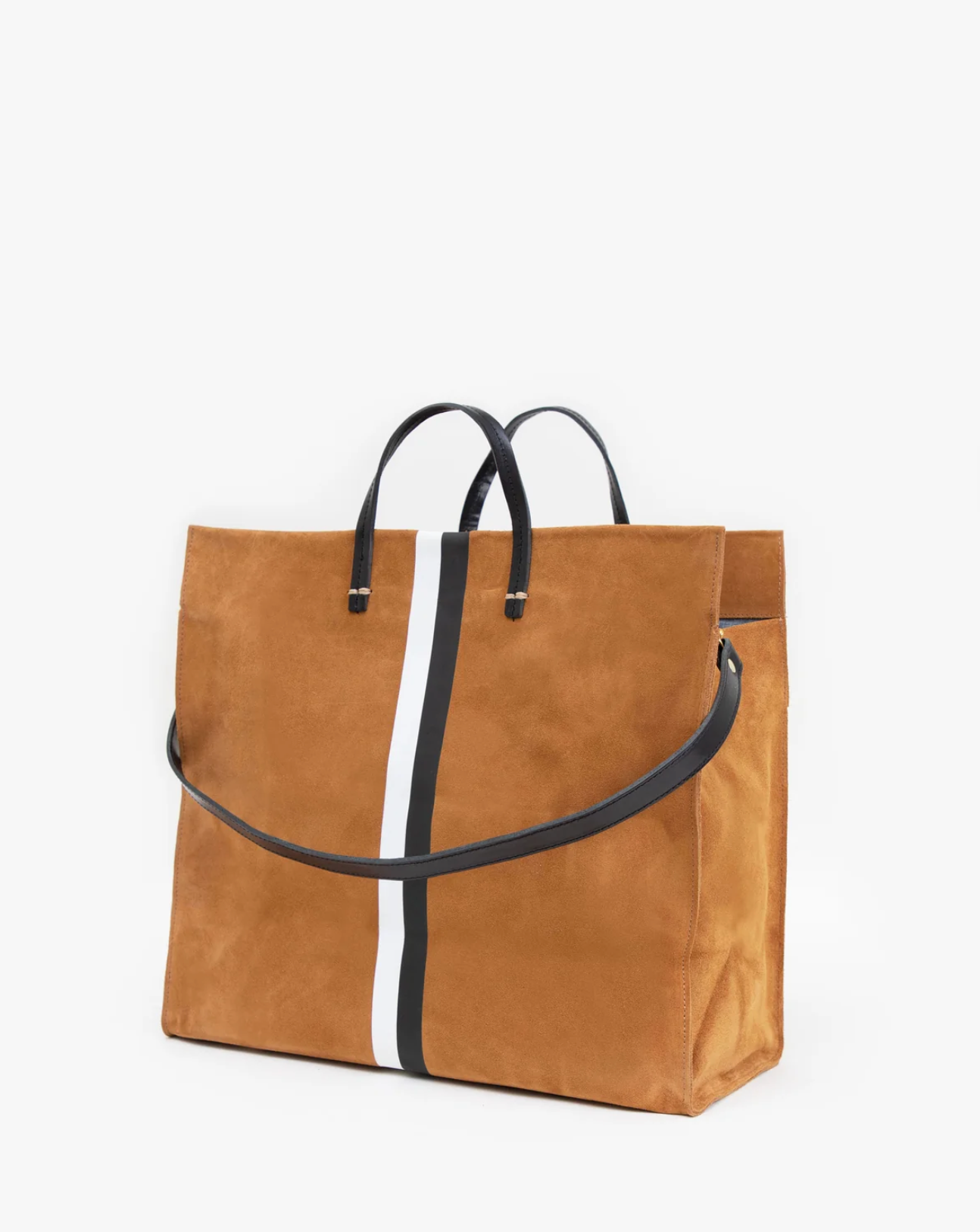 Clare V Womens Accessories Camel Suede/Black/Cream Stripe Simple Tote