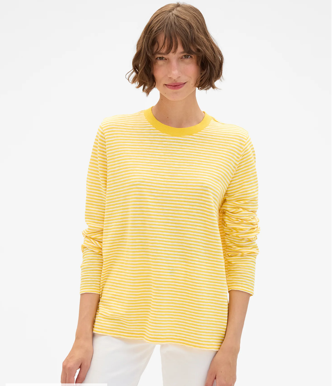 Clare V Womens Novelty Knit Tops Small / Snapdragon/Cream Cotton/Linen Mini Stripe Long Sleeve Tee