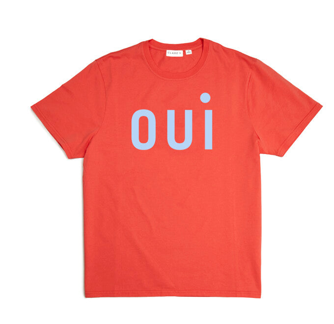 Clare V Womens Novelty Knit Tops XSmall / Bright Poppy Original Tee - Oui