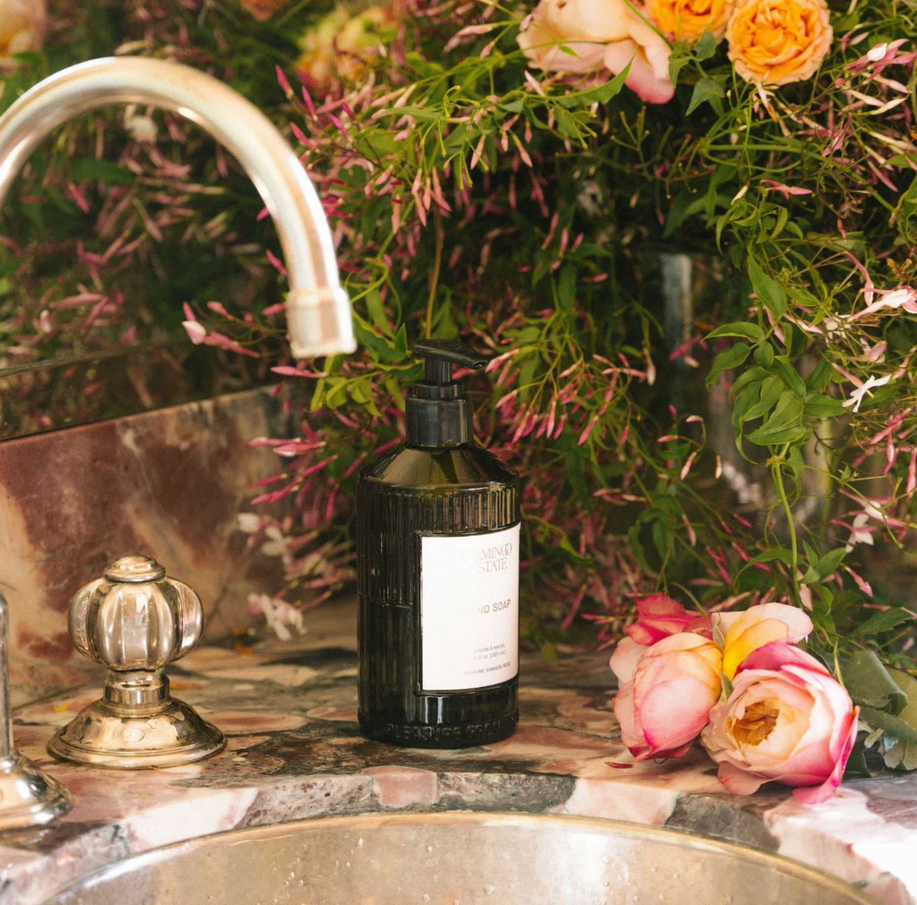 Flamingo Estate Misc Home Goods Jasmine Damask Rose Glass Hand Soap