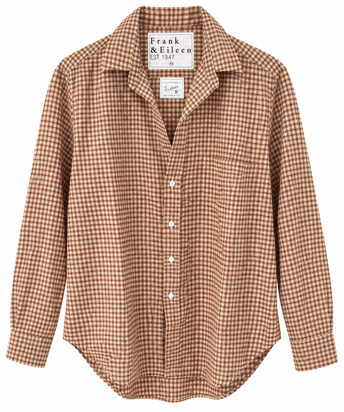 Frank & Eileen Womens Novelty Tops XSmall / Sand Brown Cream Small Plaid Relaxed Button-Up Shirt