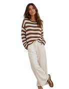 J.A.K. Womens Sweaters S/M / Cocoa/Cream Aurelia Stripe Pullover