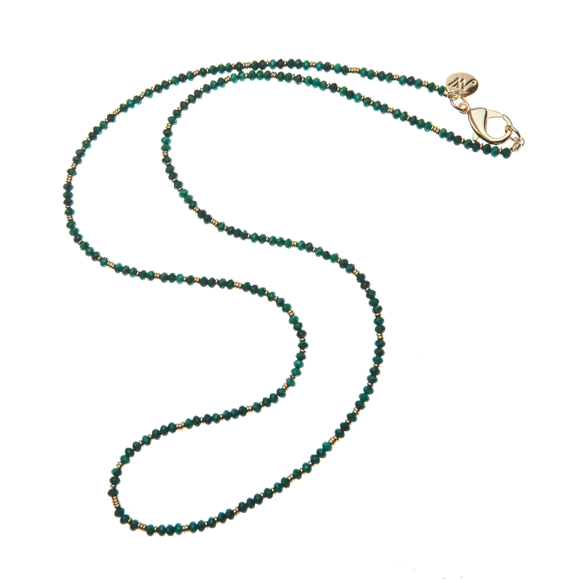 Jane Win Womens Jewelry Double Wrap Diamond Cut Beaded Necklace - Malachite and Gold