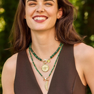 Jane Win Womens Jewelry Double Wrap Diamond Cut Beaded Necklace - Malachite and Gold