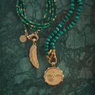 Jane Win Womens Jewelry Double Wrap Diamond Cut Beaded Necklace - Malachite and Gold