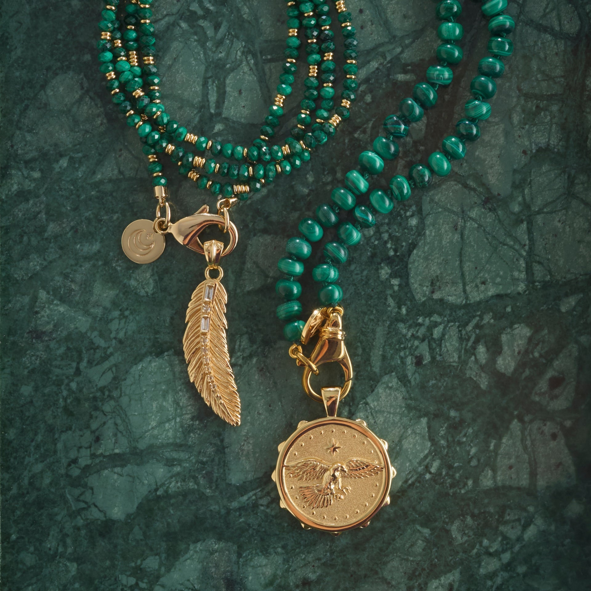 Jane Win Womens Jewelry Double Wrap Diamond Cut Beaded Necklace - Malachite and Gold