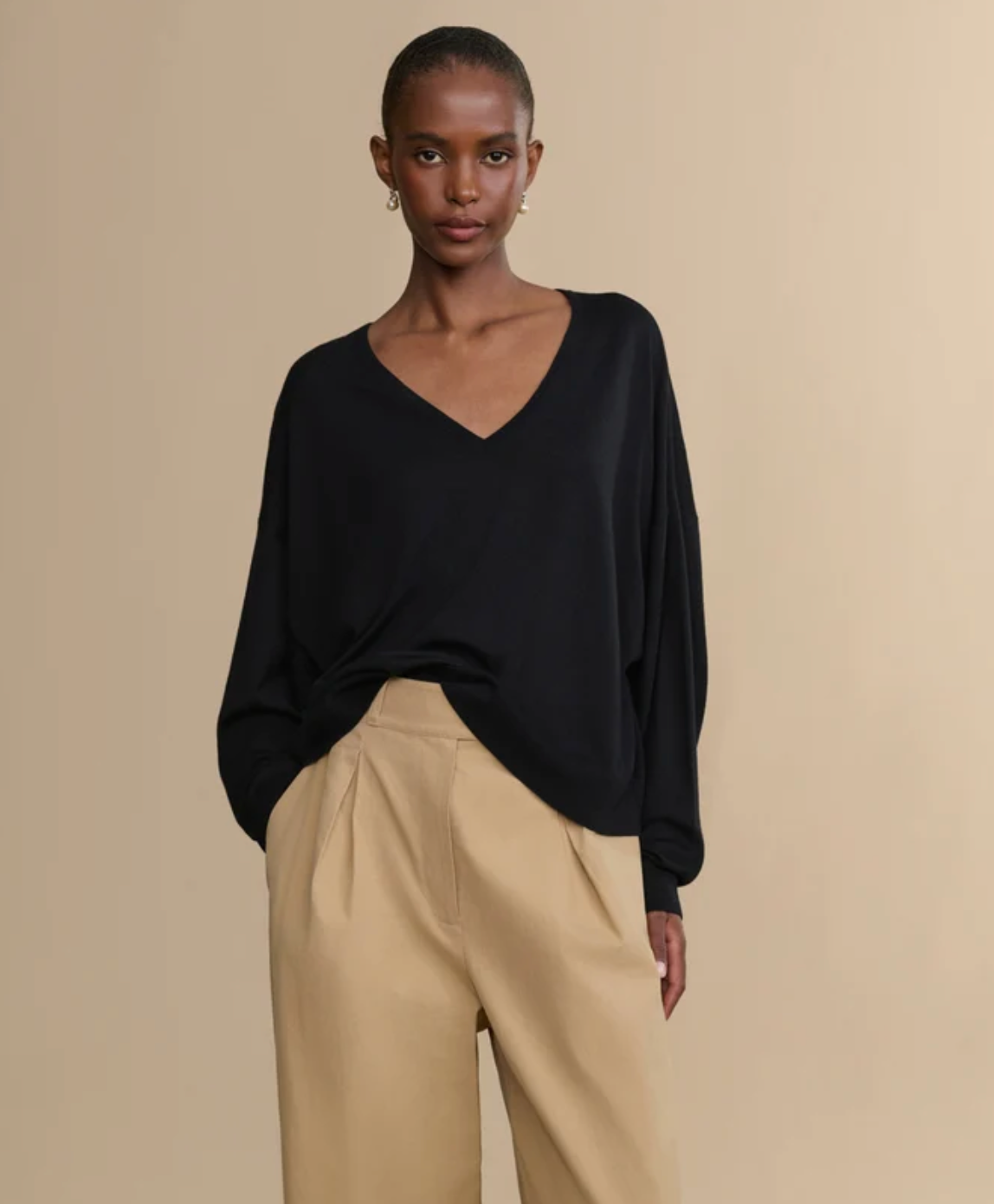 Jenni Kayne Womens Sweaters Medium / Black Dree V-Neck Sweater