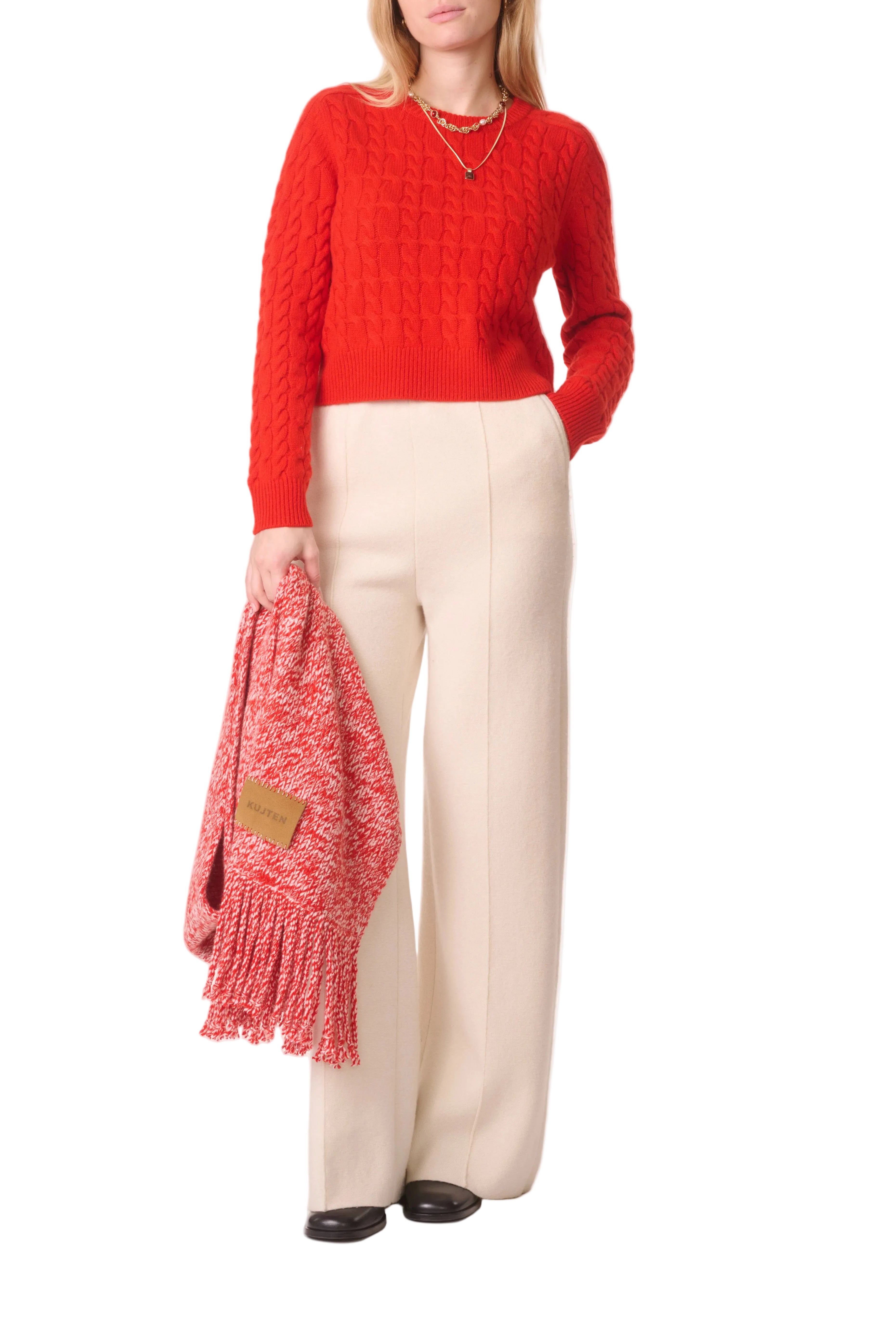 Kujten Womens Sweaters - Cashmere 2 / Orange Rosso Caroline Cable Sweater