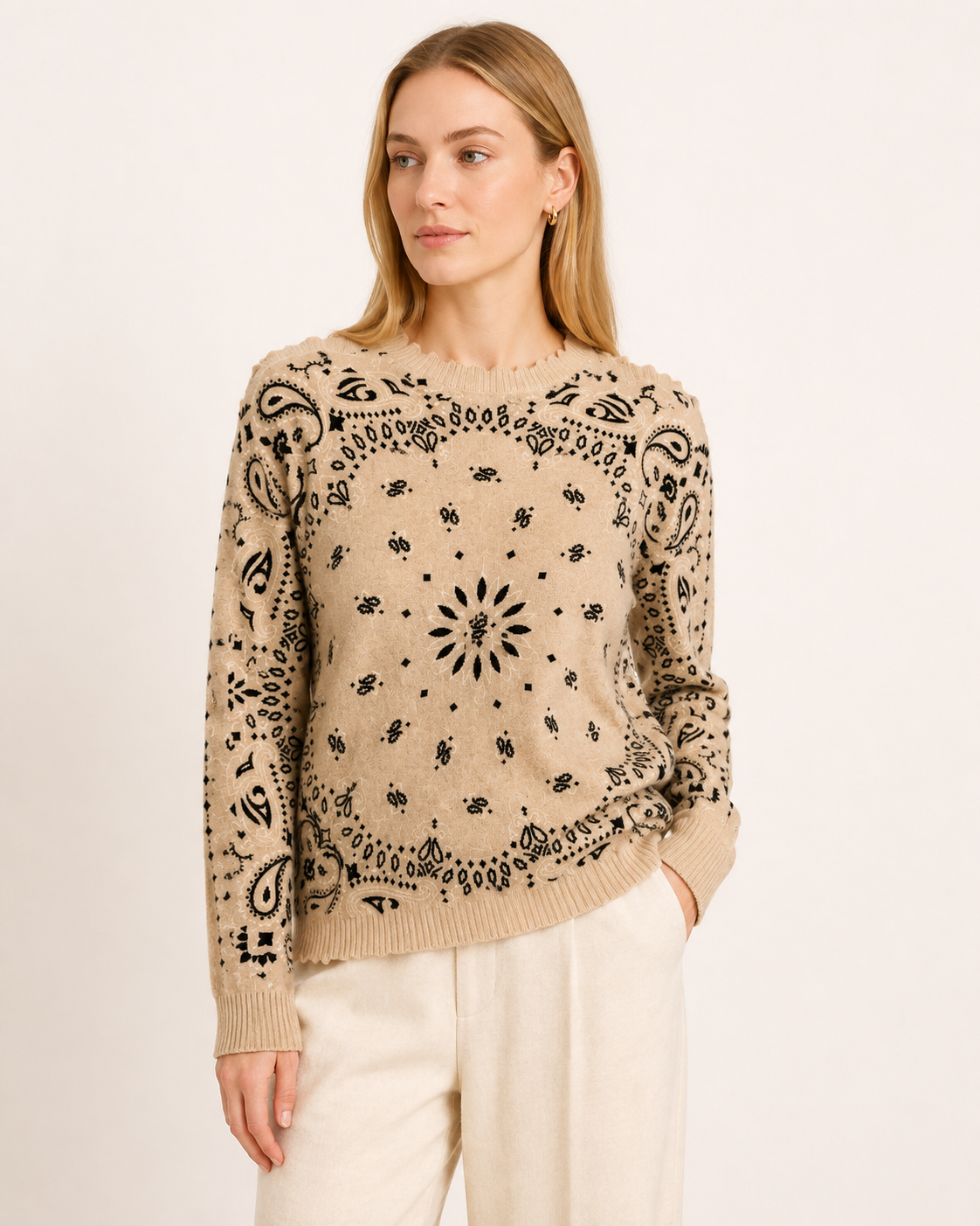 Kujten Womens Sweaters - Cashmere Mela Bandana Bico Sweater